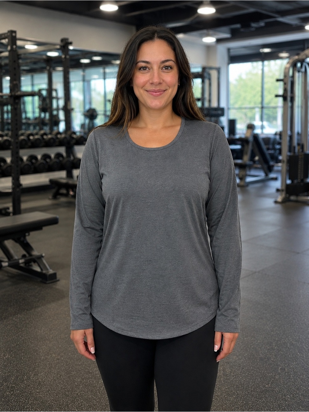 Fabletics Long Sleeve Scoop Neck Top Women’s XL Gray Athletic Tee